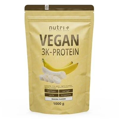 Abbildung von Nutri + Protein Pulver Vegan Banane 1kg 84,1% pflanzliches Eiweiß 3k Proteinpulver Veganes Eiweißpulver ohne Laktose, Gluten &amp; Milcheiweiß