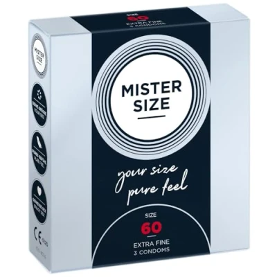 Abbildung von MISTER SIZE Kondome gefühlsecht hauchzart 60mm im 3er Pack/extra dünn, extra fein, feucht/aus 100% Naturkautschuk Latex in deiner Größe XL/natural feeling Packung