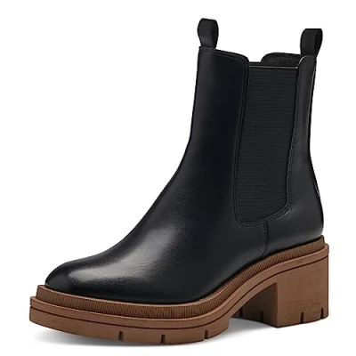 Abbildung von MARCO TOZZI Damen Chelsea Boots aus Kunstleder mit Absatz, Schwarz (Black/Nature), 40