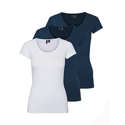 Abbildung von VERO MODA Damen VMMAXI My Soft SS U Neck GA 3PACK 10247489, Insignia Blue/Insignia Blue &amp;, M