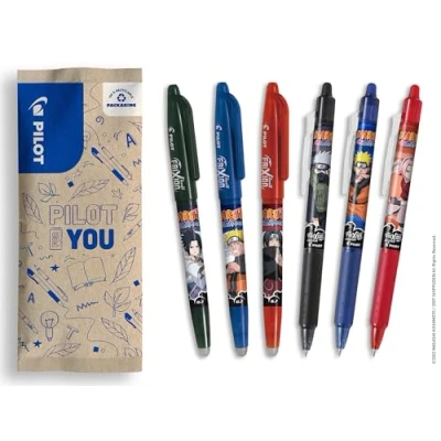 Abbildung von PILOT x Naruto FriXion Ball Clicker, radierbarer Stift, Shipudden Limited Edition, nachfüllbare Kugelschreiber, Schwarz, Blau, Rot, mittlere Spitze, 3 Stück