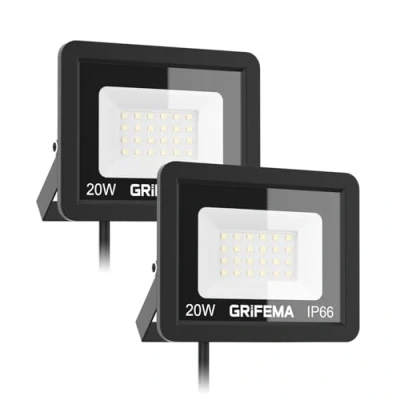 Abbildung von GRIFEMA 20W LED Strahler Außen, [2 Stück] 2200LM, 6500K Kaltweiß, IP66 Wasserdicht, Verstellbarer 180 Halter, für Garten, Garage, Hof, Außenbeleuchtung