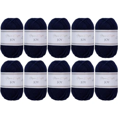 Abbildung von Utopia Crafts JOY Uni Strick und Häkelgarn, Weich, Pflegeleicht, 100% Polyacryl, 10x 50 g Knäuel, 150m (Navy Blau)