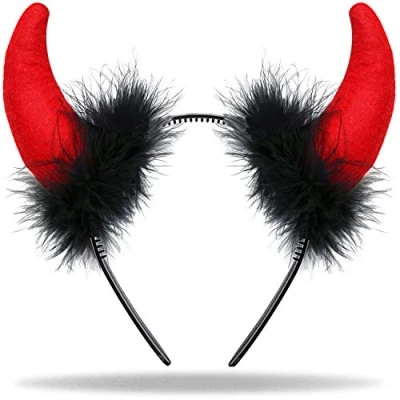 Abbildung von Teufelshörner Teufels Ohren Haarreif rot schwarz Haarschmuck für Damen Herren &amp; Kinder Kopfschmuck zu Halloween Kostüm Deko Accessoire Fasching Karneval Partys
