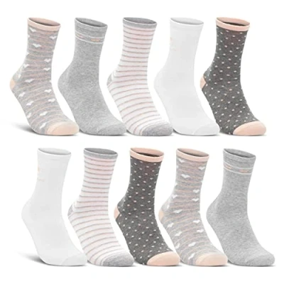 Abbildung von 10 Paar Damen Socken Baumwolle Mehrfarbig Streifen Punkte Herzen 34911/2 (35 38)