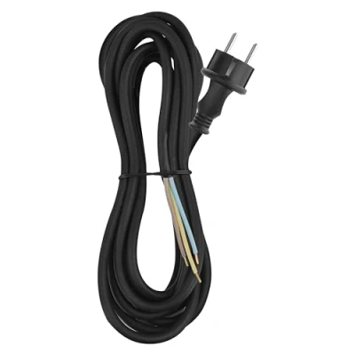 Abbildung von EMOS Gummi Anschlussleitung 10 m, Zuleitungskabel, Anschlusskabel für hohe mechanische Belastung, Verbindungskabel Schuko, 3 x 1.5 mm2, H07RN F Gummi/Neopren, Schwarz