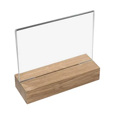 Abbildung von HMF 46941 Acryl Tischaufsteller mit Holzfuß DIN A6 Querformat Glasklar