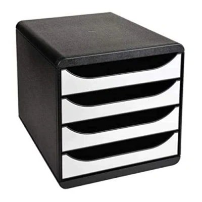 Abbildung von Exacompta 3104213D Premium Ablagebox mit 4 Schubladen für DIN A4+ Dokumente. Belastbare Schubladenbox hoher Kapazität mehr Platz auf dem Schreibtisch Big Box Glossy SchwarzWeiß