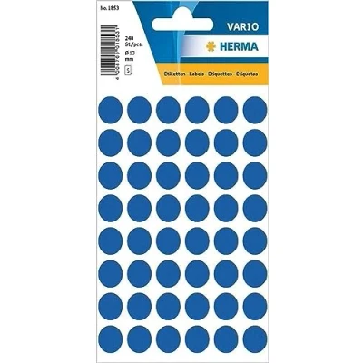 Abbildung von HERMA 1853 Punktaufkleber Klebepunkte blau, 240 Stück, Ø 13 mm, 48 pro Bogen, selbstklebend, Markierungspunkte für Kalender Planer Basteln, matt, blanko Papier Farbpunkte Etiketten Aufkleber