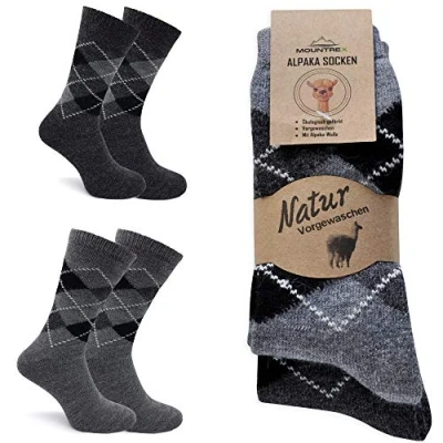 Abbildung von MOUNTREX Alpaka Socken, Wollsocken für Damen, Herren Warme Wintersocken 2 Paar, Grau/Anthrazit (Karo Dünn), 35 38