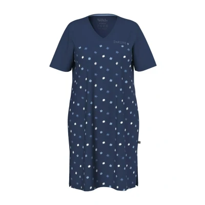 Abbildung von Ulla Popken Flower Short Sleeve Vneck Jerseykleid, Damen, Größe: 54/56, Midnight blue