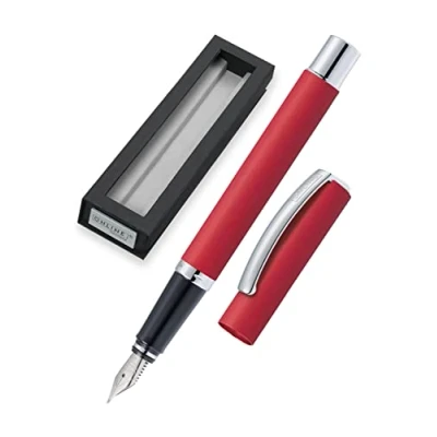 Abbildung von Online Füller Vision Red I Eleganter Füllfederhalter mit Iridium Feder M Für Standard Tintenpatronen &amp; Konverter Matt gebürstete Aluminium Oberfläche Roter Füllhalter in Geschenkverpackung