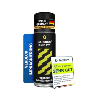 Abbildung von CARBIGO ShieldPro Imprägnierspray 400 ml I Cabrioverdeck Imprägnierung Bestnote wasserabweisend Textil, Leder, Schuhe Vielseitig anwendbare Verdeck Imprägnierung, waterproof spray