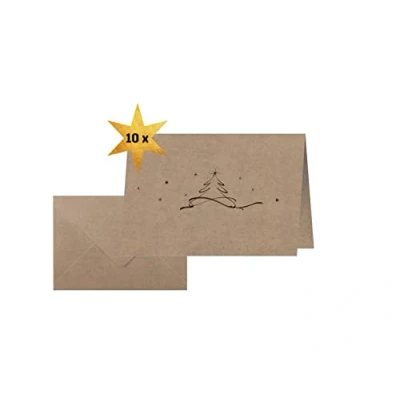 Abbildung von SIGEL DS071 Weihnachts Karten Set mit Umschlag, A6 quer, Kraftpapier, 10 Stück &quot;Christmas tree&quot;, ideal zum Bedrucken, aus nachhaltigem Papier