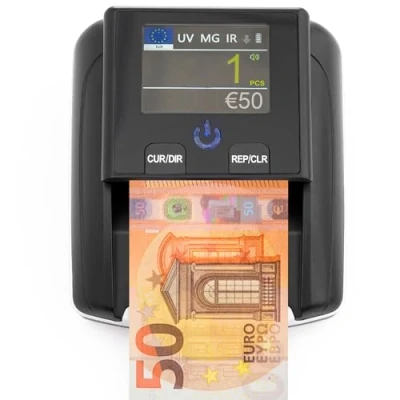 Abbildung von Banknotenprüfer &amp; Geldzählmaschine Banknoten 2in1 Einzeln einlegen Falschgelderkennung mit UV/MG/IR für falsche Euro , Pfund Dollarscheine mobiler Scanner Testlicht kompakt