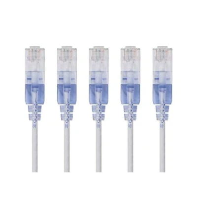 Abbildung von Monoprice SlimRun Cat6A Ethernet Patchkabel Netzwerk Internetkabel RJ45, verseilt, UTP, reines blankes Kupferdraht, 30AWG, 0,5 m, Weiß, 5 Stück