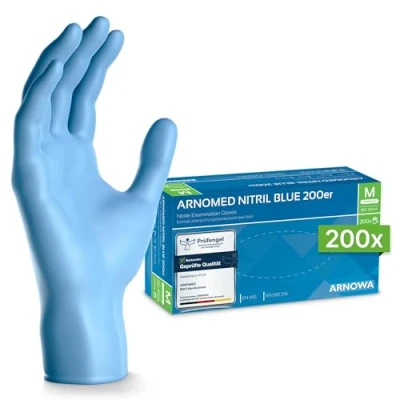Abbildung von 200x ARNOMED Einweghandschuhe Blau, Einmalhandschuhe M, Nitrilhandschuhe puderfrei, Handschuhe Einweg latexfrei, Gummihandschuhe Einweg, Nitril, in S, L &amp; XL