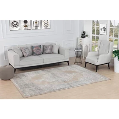 Abbildung von Surya Agadir Vintage Teppich Wohnzimmer, Esszimmer, Flur, Rugs Living Room Boho Orientalisch Style, Kurzflor Carpet Beige, Elfenbein,Grau 120x170cm