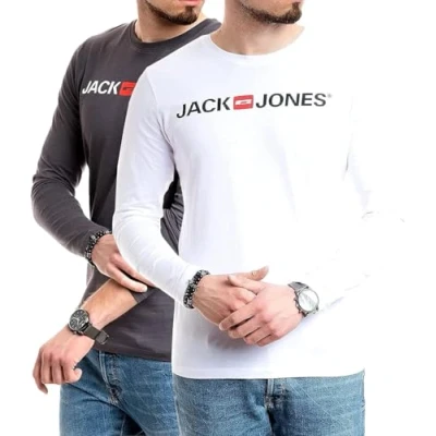 Abbildung von JACK &amp; JONES Herren Langarmshirt aus Baumwolle Longsleeve Männer (LS DoppelMix 5 L)(Doppelmix Corp L/S Asphalt/Corp White L)