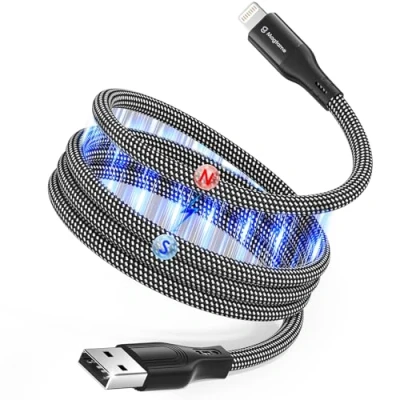Abbildung von Magtame Magnetic Coiled Phone Schnur, 1M MFi zertifiziertes Blitzkabel Schnellladen, Tangle Free Datenübertragungskabel geflochten Kompatibel mit 14 13 12 11 Pro Max XR XS X 8 SE