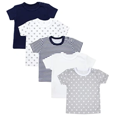 Abbildung von TupTam Baby Jungen Kurzarm T Shirt mit Aufdruck Unifarben Sterne Streifen 5er Set, Farbe: Mehrfarbig, Größe: 98
