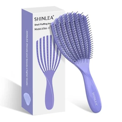 Abbildung von Haarbürste, SHINLEA Haarbürste Ohne Ziepen für Damen,Herren &amp; Kinder,Lockenbürste Locken Lange Haare,Entwirrbürste Nasses und Trockenes Haar,Müheloses Frizzfreies Haarstyling (Violett)