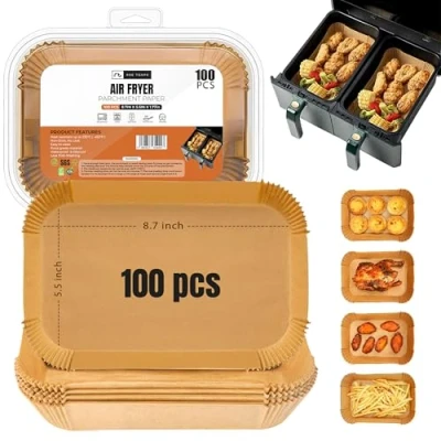 Abbildung von K MART Backpapier für Heißluftfritteuse, 100 Stück, 22 x 14 cm, Rechteckiges Airfryer Backpapier, Antihaftbeschichtet, Lebensmittelqualität, Zubehör Backen, Braten, Mikrowelle