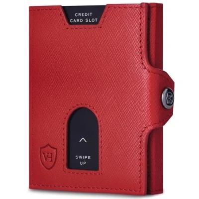 Abbildung von VON HEESEN Slim Wallet mit Münzfach &amp; RFID Schutz Geldbörse Herren klein Mini Geldbeutel Damen Portmonee Kartenetui Echtleder Karten Portemonnaie Leder Kreditkartenetui Rot Saffiano