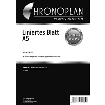 Abbildung von Chronoplan 50305 linierte Kalendereinlagen zum Nachfüllen für Terminplaner (A5 Format, 50 Blätter mit Universallochung, 80g/m², ideal Notizen und Skizzen, viele Organizer)