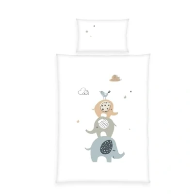 Abbildung von Herding babybest Bettwäsche Elephants, Kopfkissenbezug 40 x 60 cm Mit Wende Motiv, Bettbezug 100 135 cm, Reißverschluss, 100% Baumwolle/Renforcé