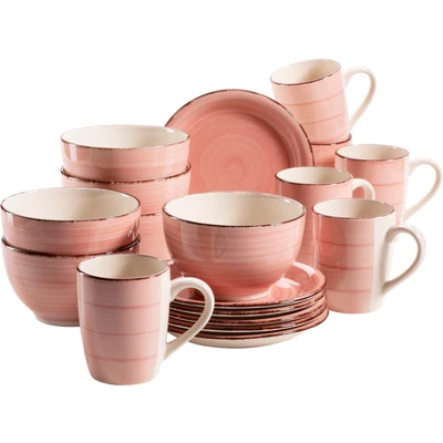 Abbildung von MÄSER 931601 Bel Tempo II Frühstück Service für 6 Personen im Vintage Look, handbemalte Keramik, 18 teiliges Geschirr Set, Dunkelblau, Steingut, Blau