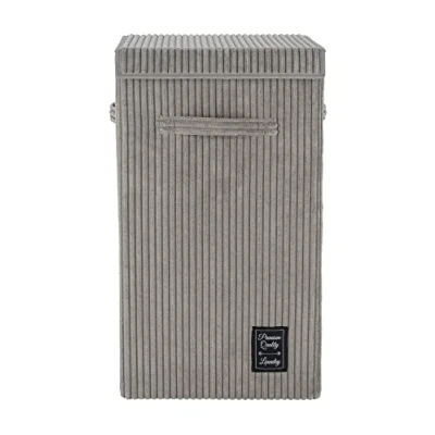 Abbildung von WENKO Wäschesammler Mod. Cora Grau, moderner Wäschekorb aus Flauschigen Cord, mit Klettverschluss Deckel und 3 Tragegriffen, 63 Liter Fassungsvermögen, 33 x 58 cm, 100% Polyester