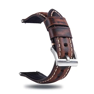 Abbildung von Berfine Quick Release Rindsleder Uhrenarmband 18mm, Vintage Retro Pull Up Leder Uhrenband, Ersatzarmband für Damen Herren Uhr und Smartwatch, Dunkelbraun