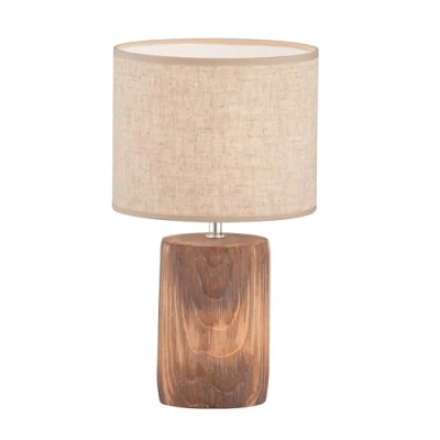 Abbildung von Fischer &amp; Honsel Tischleuchte, Malik Holzfarben Mit Struktur Stoffschirm Sandfarben Leinen H: 43 cm, D: 24 cm Schnurschalter 1x E27 max. 40 Watt exkl. Leuchtmittel 50742