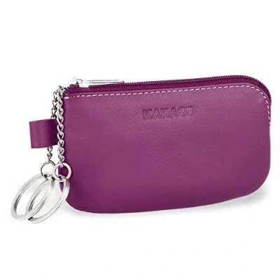 Abbildung von MANAGE Leder Schlüsseletui Pink mit Münzfach und Schlüsselring Schlüsselmäppchen Reißverschluss Damen Herren für Schlüssel Autoschlüssel keychain Schlüsseltasche