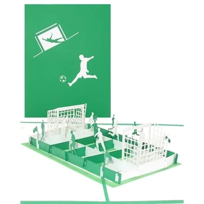 Abbildung von Pop Up Karte Fußballfan Grün &amp; Weiß 3D Fußball Geburtstagskarte Einladungskarte zum Geburtstag für Fans Supporter aus Bremen, Wolfsburg, Paderborn, Bielefeld, Fürth u.v.m.