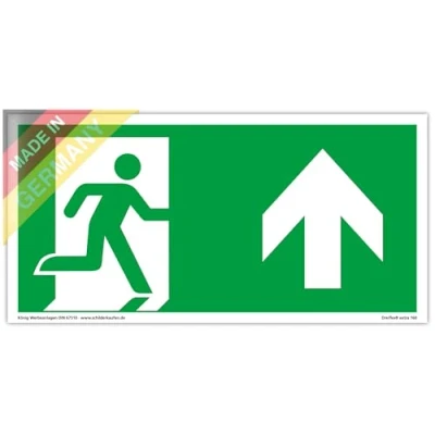 Abbildung von Schild Notausgang extra langnachleuchtend PVC selbstklebend 297x148mm gemäß ASR A1.3 DIN 7010 67510 Notausgangsschild rechts aufwärts geradeaus Fluchtweg Rettungsweg Dreifke® 160