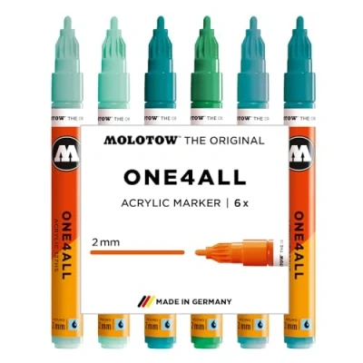 Abbildung von Molotow One4All 127HS Acryl Marker Tropical Set (2,0 mm Strichstärke, hochdeckend und permanent, schnell trocknend, nachfüllbar, für fast alle Untergründe) 6 Stück sortiert