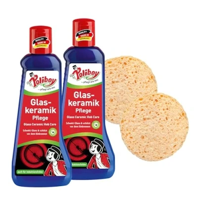 Abbildung von POLIBOY Glaskeramik Pflege Keramikpflege Mit Einbrennschutz Kochfeldreiniger für 2x 200 ml Schwamm Made in Germany