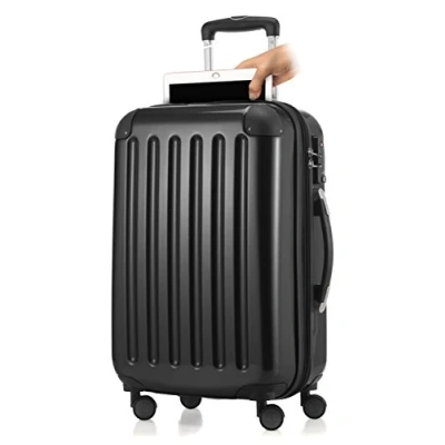 Abbildung von Alex Handgepäck mit Laptopfach Hartschalen Trolley Roll Reisekoffer 4 Doppel Rollen, 55 cm, 42 L, Schwarz