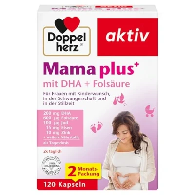 Abbildung von Doppelherz Mama plus mit DHA + Folsäure wichtige Nährstoffe für Frauen Kinderwunsch, in der Schwangerschaft und Stillzeit 120 Kapseln