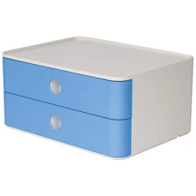 Abbildung von HAN Schubladenbox Allison SMART BOX mit 2 Schubladen und Trennwand, Kabelführung, stapelbar, Utensilienbox für Büro, Schreibtisch Küche, möbelschonende Gummifüße, 1120 14, hochglänzend, royal blue