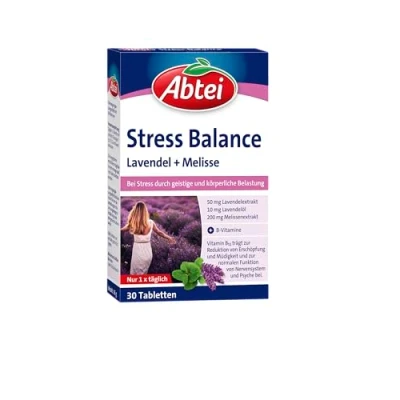 Abbildung von Abtei Stress Balance mit Lavendel + Melisse bei durch mentale und körperliche Belastung B Vitaminen glutenfrei, laktosefrei, gelatinefrei 1 x 30 Tabletten