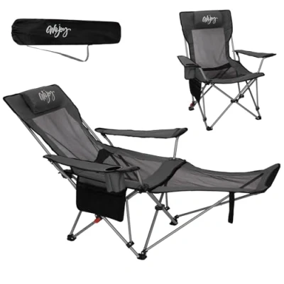 Abbildung von #WEJOY 2 in 1 Campingstuhl Faltbar 180kg mit Fußstütze,Strandstuhl 4 Fach Verstellbarer Rückenlehne, Liegestuhl Relaxsessel Liege Getränkehalter,Campingstuhl für Camping Outdoor Grau/Schwarz