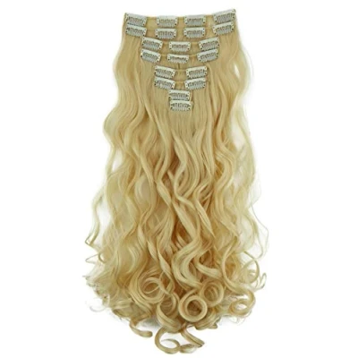 Abbildung von CAISHA XXL 35cm 8 Teile Set CLIP IN EXTENSIONS Haarverlängerung Haarteil Voluminös Gewellt Platinblond CES115 1