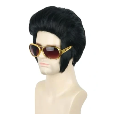 Abbildung von Topcosplay Herren Perücken Schwarz Kurze Perücke Cosplay Halloween Kostüme Pompadour