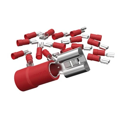Abbildung von AUPROTEC 25x Flachsteckhülsen 0,5 1,5 mm² rot/Steckbreite 2,8 mm Teilisoliert PVC weiblicher Steckverbinder FDD Kabel Verbinder aus Messing verzinnt