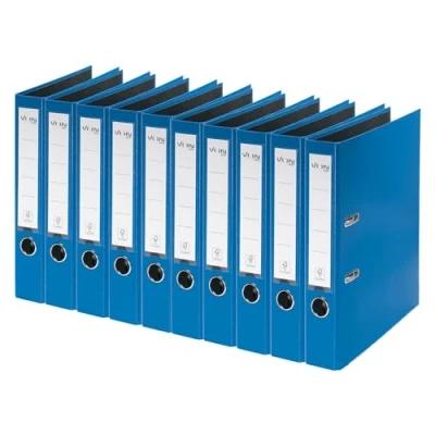 Abbildung von VON Leitz Ordner A4, 10er Pack, Karton mit Kunststoffeinband, 50 mm Rückenbreite, Für 350 Blatt, Blauer Engel &amp; FSC zertifiziert, Schule, Studium Zuhause, Blau, 10560035