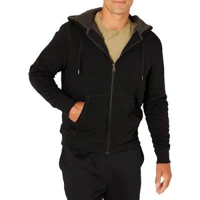 Abbildung von Amazon Essentials Herren Hoodie mit Sherpa Futter und durchgehendem Reißverschluss, Schwarz, XXL
