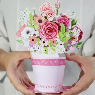 Abbildung von Diese Klappkarten Glückwunschkarte mit 3D Blumenstrauß Pop Up Karte bunten Blumen Geburtstagskarte Gute Besserung Dankeskarte Gutschein